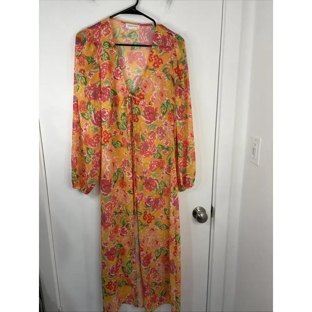Lovers + Friends Floral Chiffon Temptation Robe Coverup Small New Revolve - Picture 3 of 10